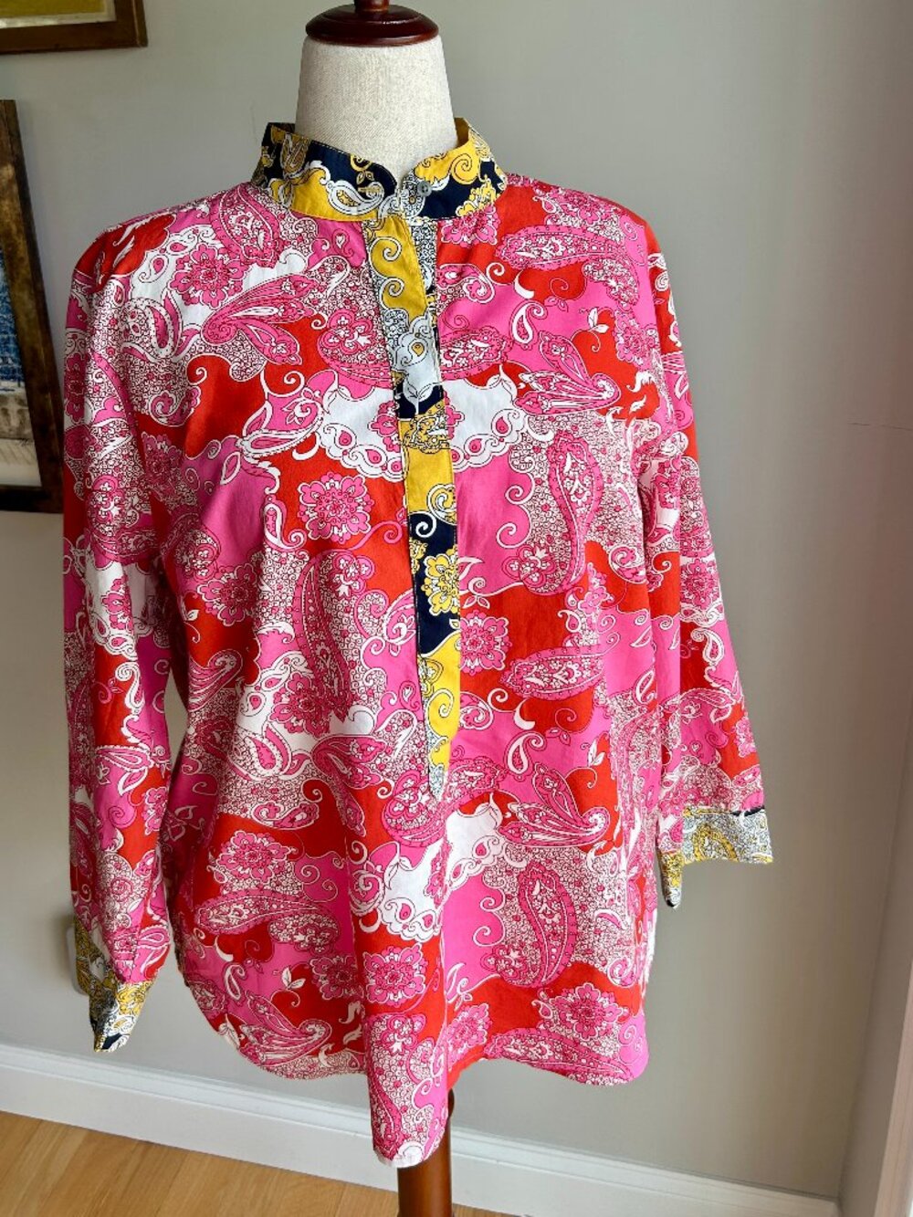 J. Crew Band Collar Poplin Tunic in Vintage Paisley - Size XL - Like New!